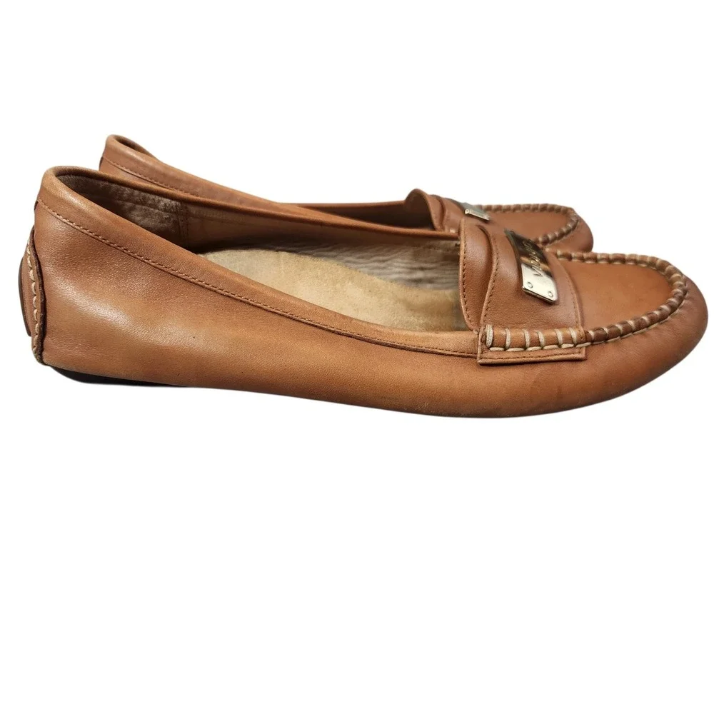 Vionic Sydney Loafers Womens 8 Tan Leather Orthaheel Driving Mocs 456SYDNEY